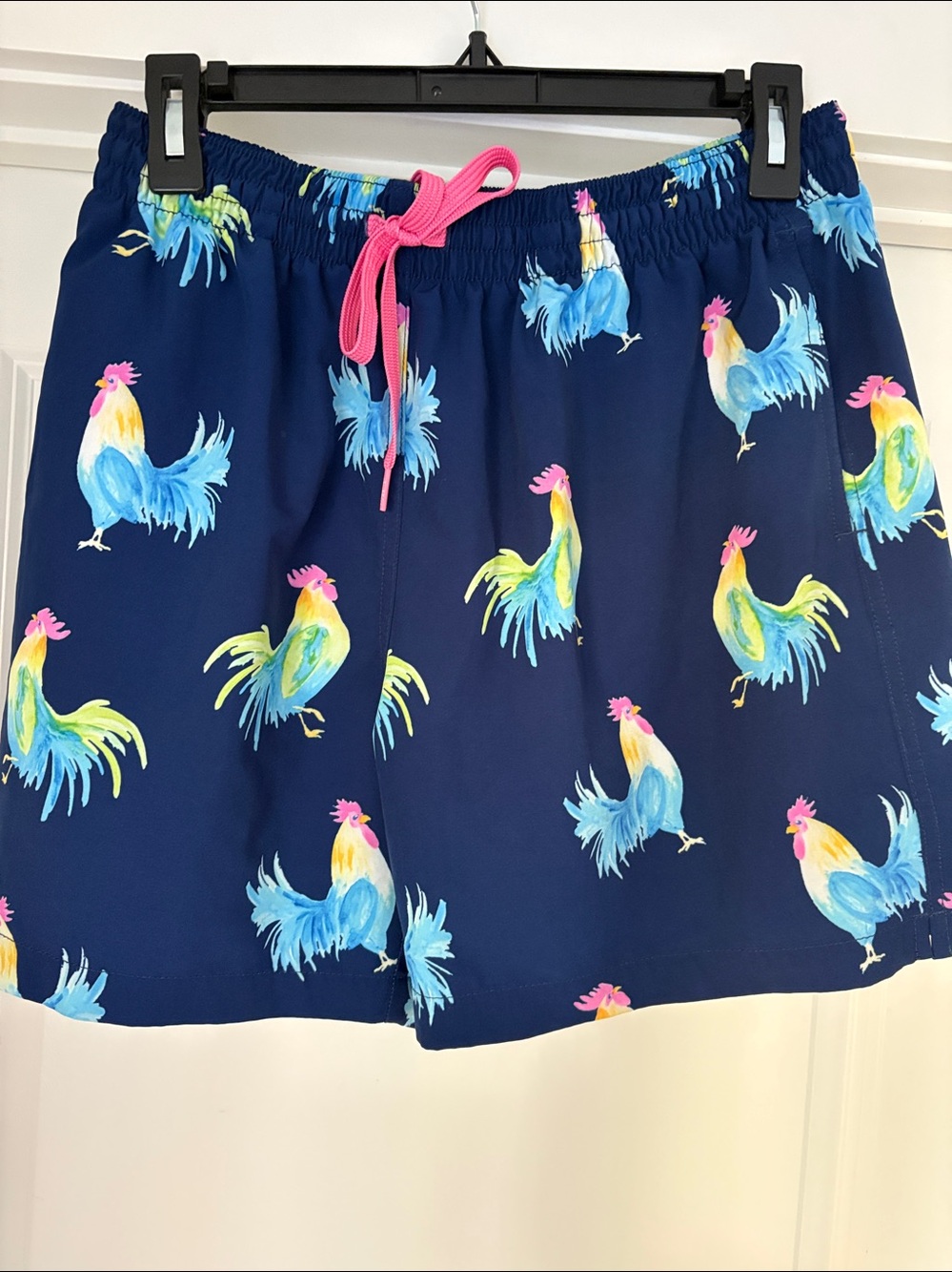 Youth Chubbies Navy Swim Shorts with Bright Rooster Accents